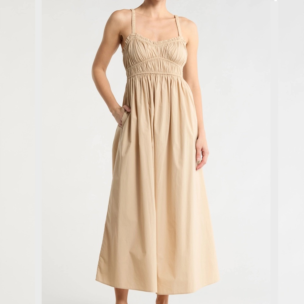 Boss Orange Dalza A Line Sweetheart Neck Sleeveless Beige Dress Womens 8 NWT - Picture 1 of 10